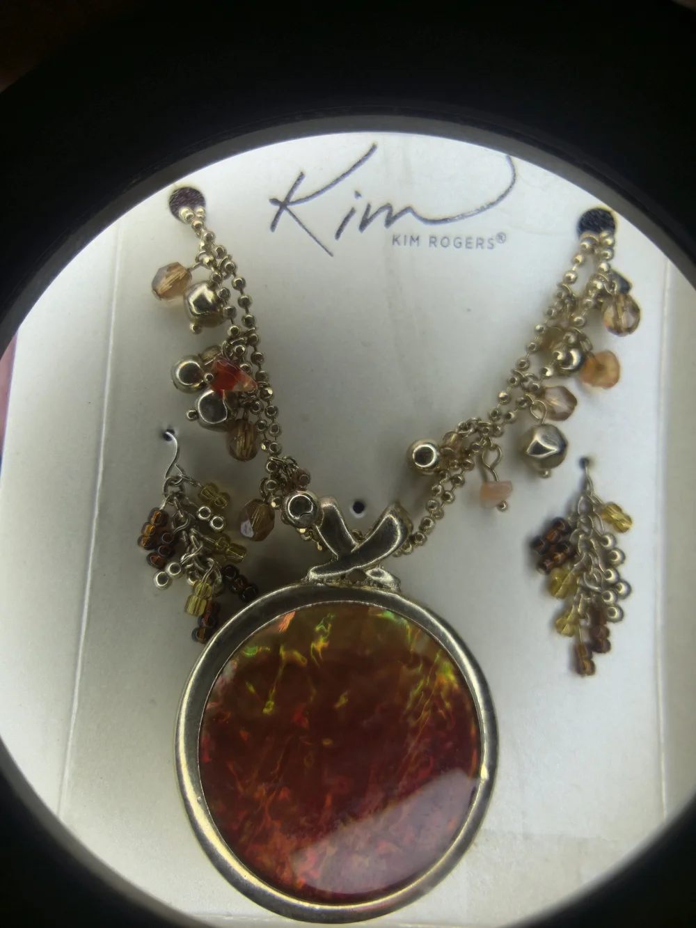 Kim Rogers Gold-Tone Orange Iridescent Pendant Necklace & Earrings Set